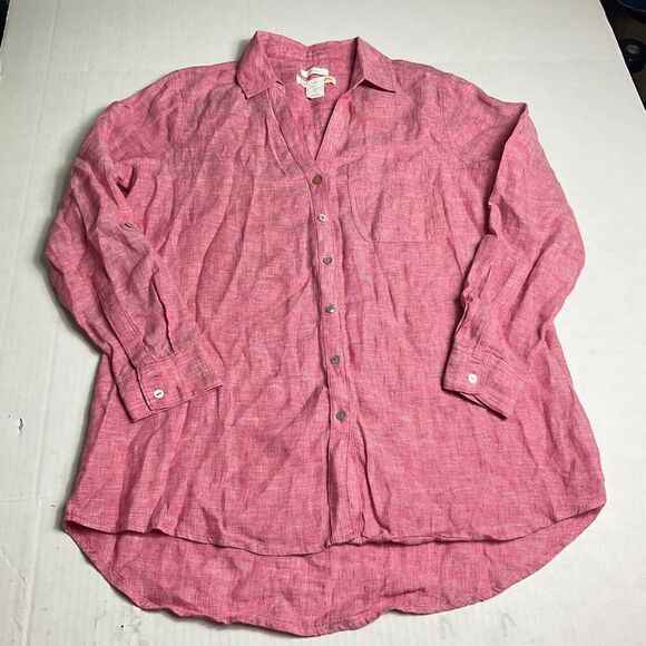 C&C California Linen Button Down Shirt Pink Long Sleeve Boyfriend Fit Top SMALL - Picture 1 of 10
